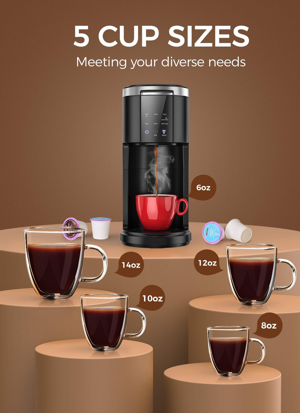 Single Serve Coffee Maker with 40 Oz Water Tank, Satin Black E13311