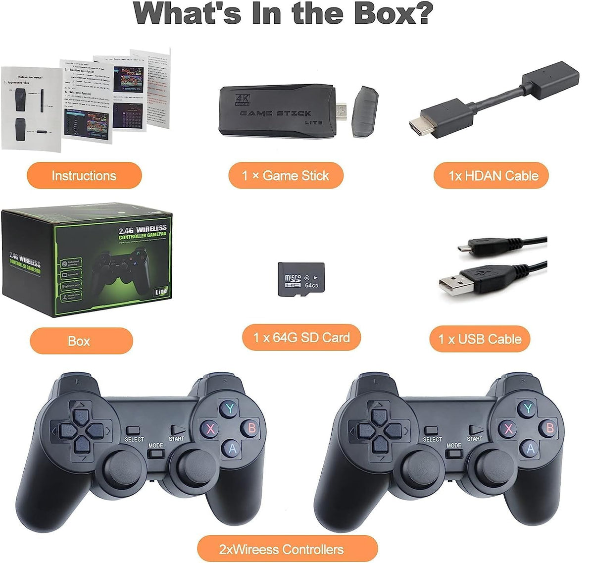 Retro Game Console Plug and Play 4K HDMI 15 Classic Emulators Dual 2.4G Wireless Controllers N5697