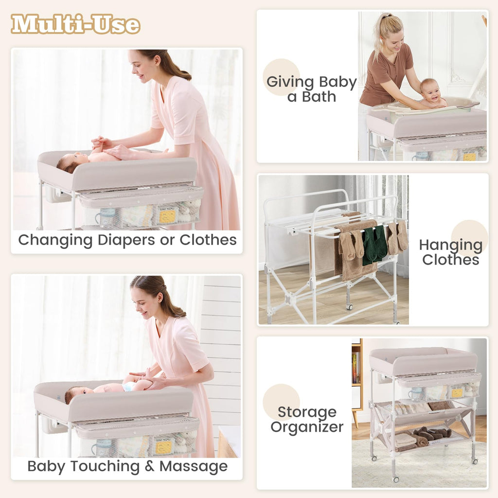 Portable Foldable Baby Changing Table with Wheels X971691