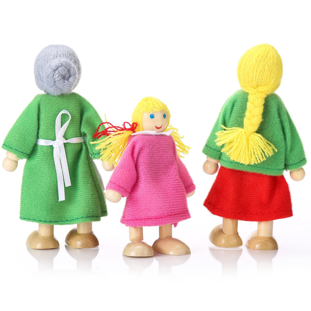 Wooden Dollhouse People Set of 7 Mini Dolls O5248