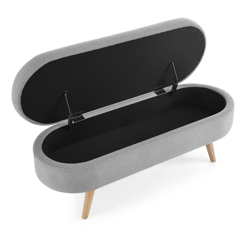 Linen Gray Upholstered Storage Ottoman Bench G27133