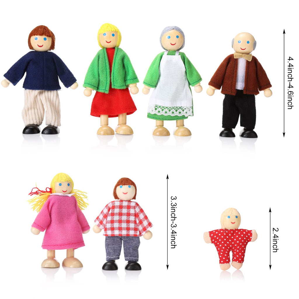 Wooden Dollhouse People Set of 7 Mini Dolls O5248