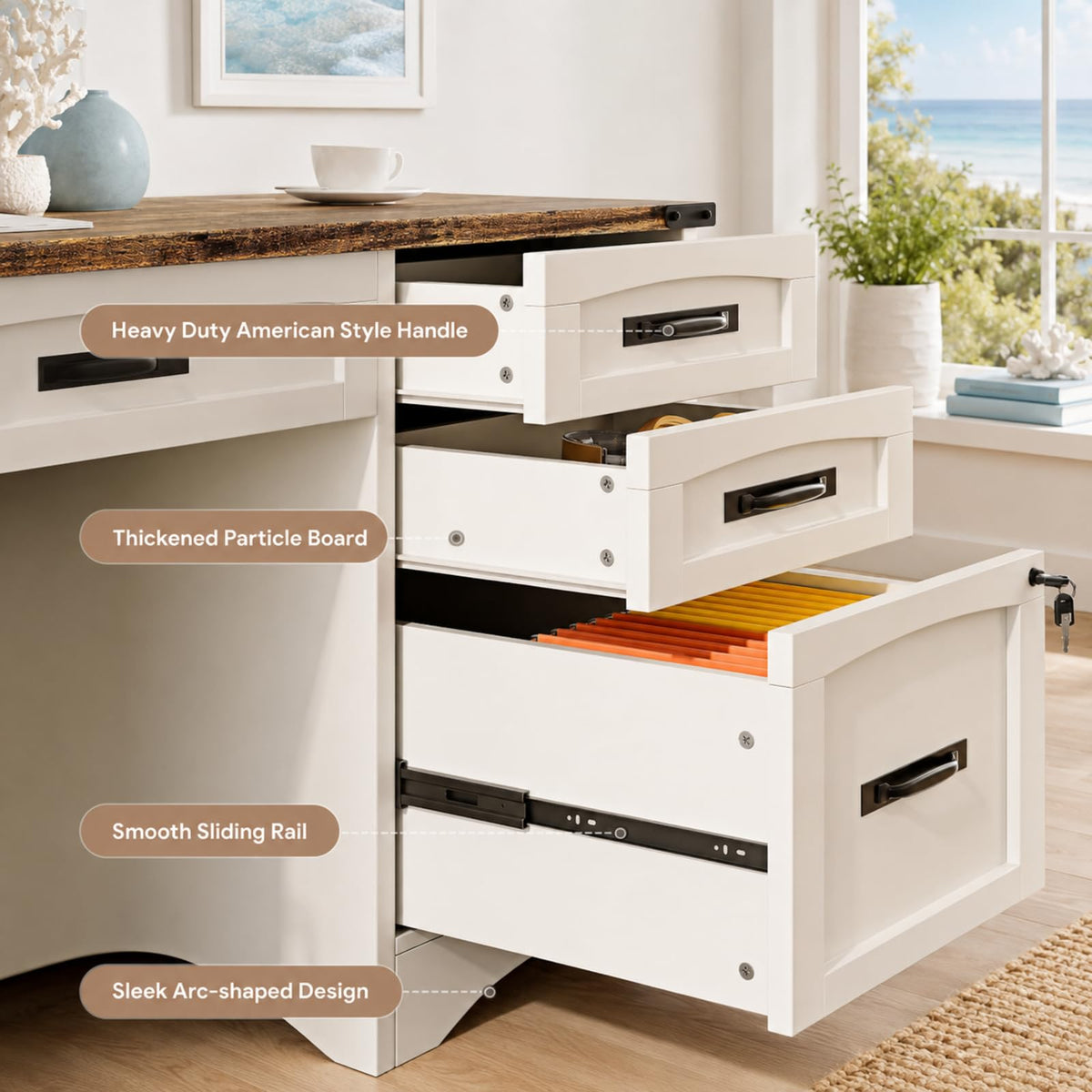 47 Inch Computer Desk with Hutch and 4 Drawers B348