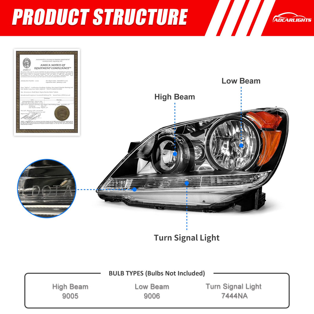 Black Housing Amber Reflector Headlight Assembly Pair H89649