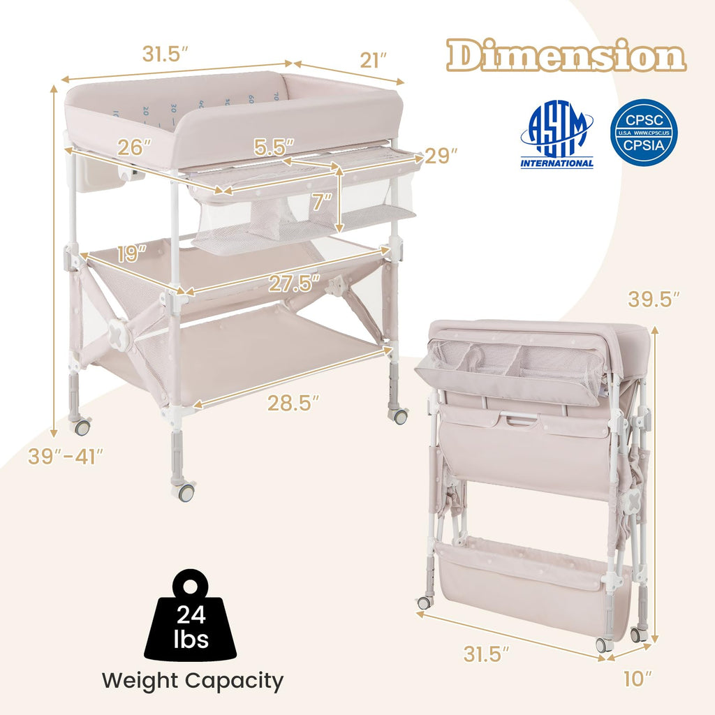 Portable Foldable Baby Changing Table with Wheels X971691