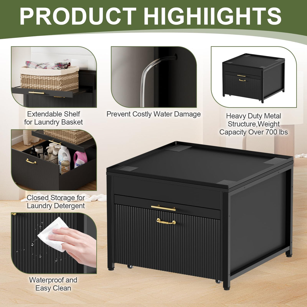 Black 2 Pack Washer Dryer Pedestals with Drawer R6047