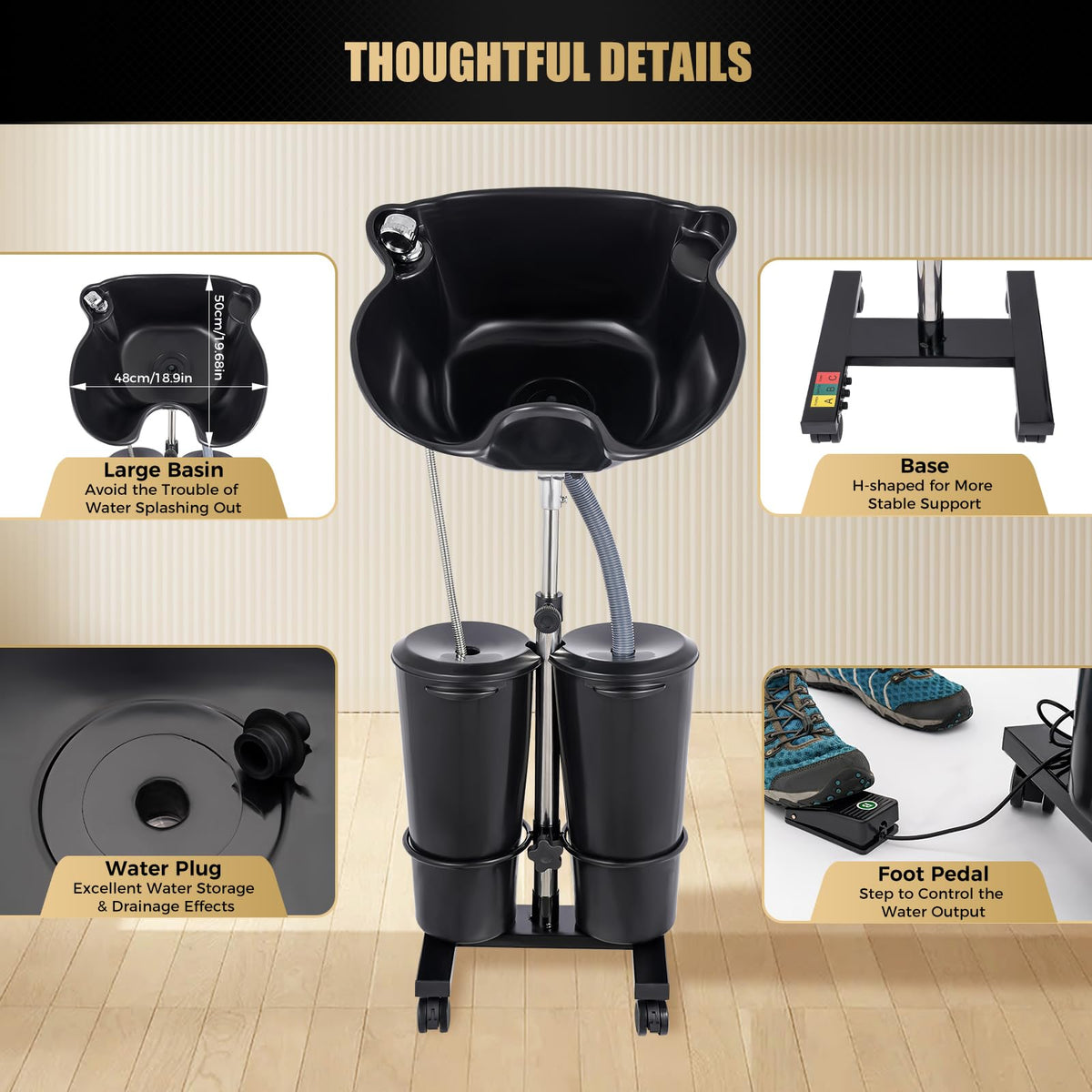 Portable Shampoo Basin with 2 Buckets, Height Adjustable J991