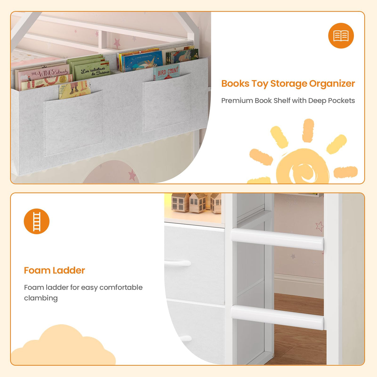 Twin Size Low Loft Bed with 8 Storage Drawers L914282