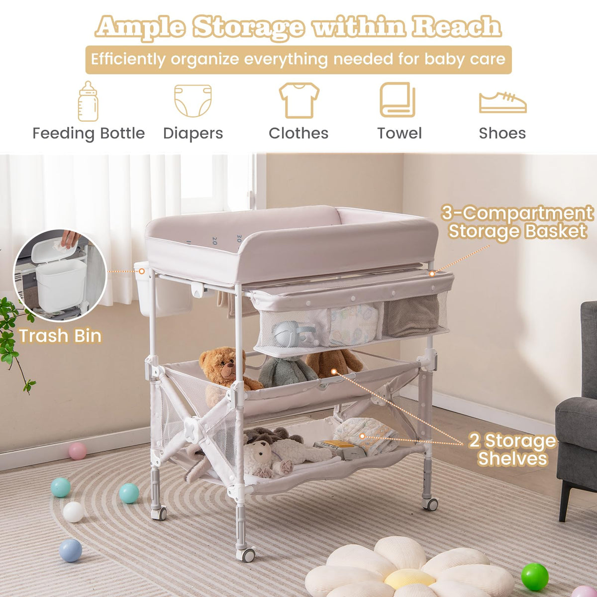 Portable Foldable Baby Changing Table with Wheels X971691
