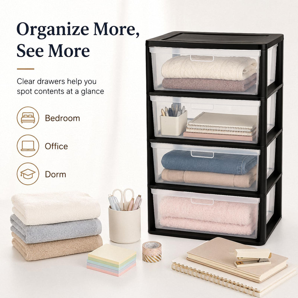 4 Drawer Black Plastic Storage Tower L321