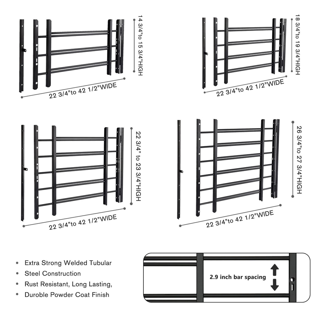 Black Adjustable Tubular Steel Window Security Bars Y19147