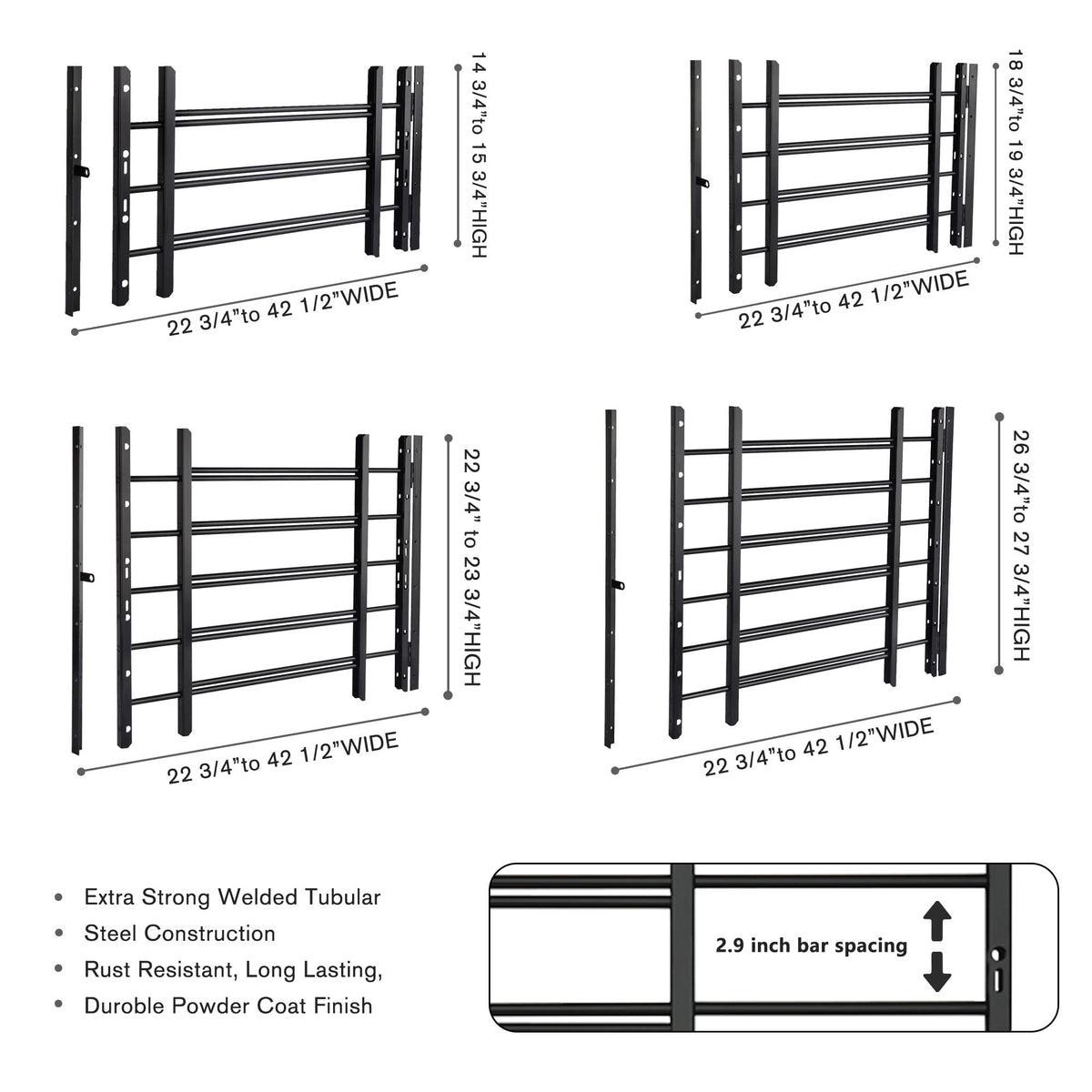 Black Adjustable Tubular Steel Window Security Bars Y19147