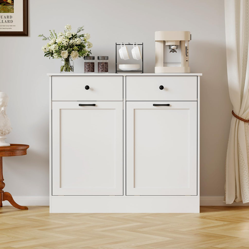 White 20-Gallon Wooden Tilt-Out Trash Can Cabinet N1727