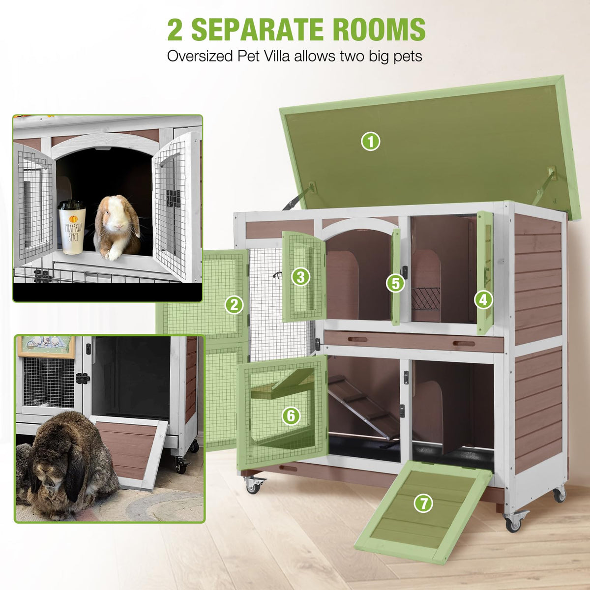 Two-Story Rabbit Hutch with Wheels F33558