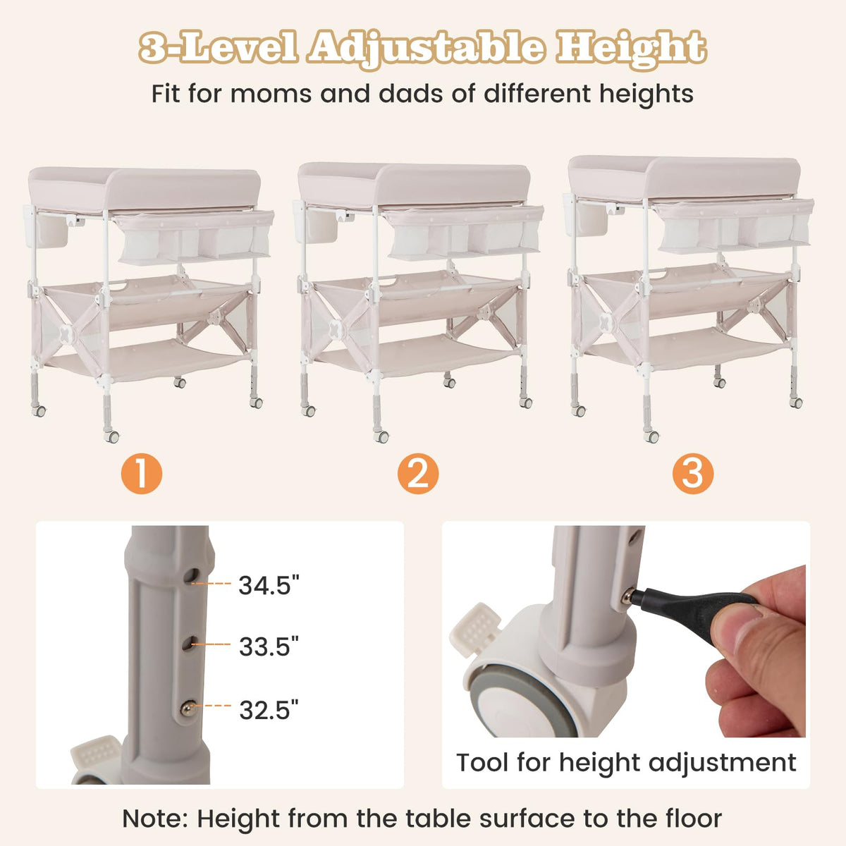 Portable Foldable Baby Changing Table with Wheels X971691