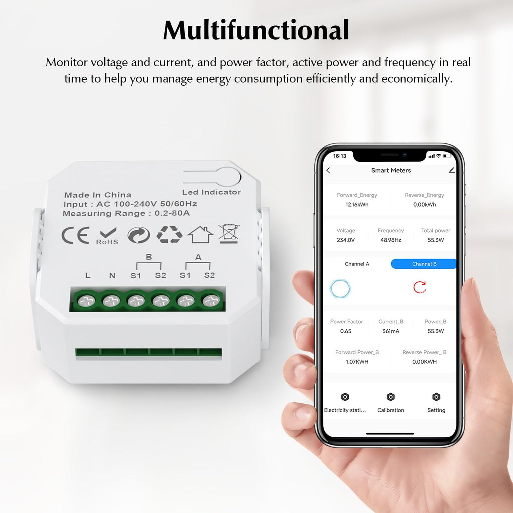 1-Channel WiFi Power Meter 80A Smart Energy Monitor R53530