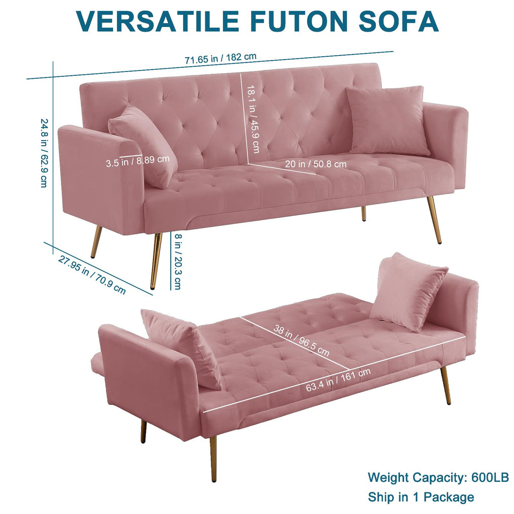 Pink Velvet Convertible Sofa Bed C640824
