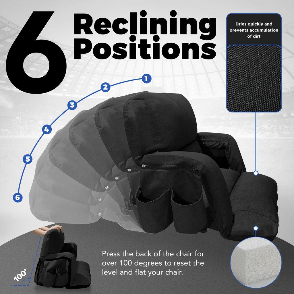 Extra Wide Stadium Seats With Back Support 2 Pack, 6 Reclining Positions, Black, 25" A823