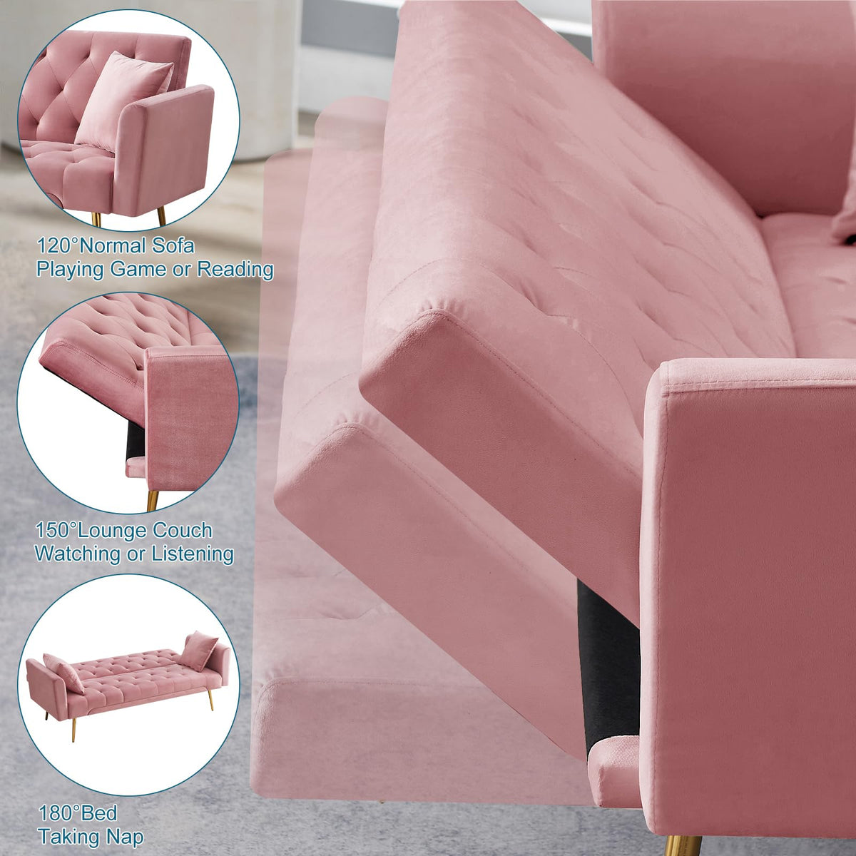 Pink Velvet Convertible Sofa Bed C640824