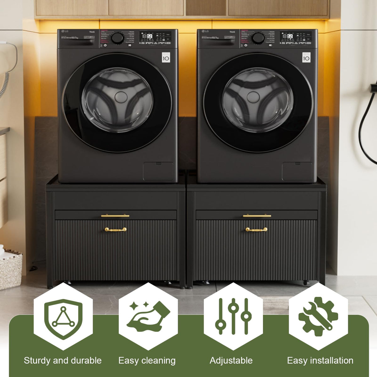 Black 2 Pack Washer Dryer Pedestals with Drawer R6047