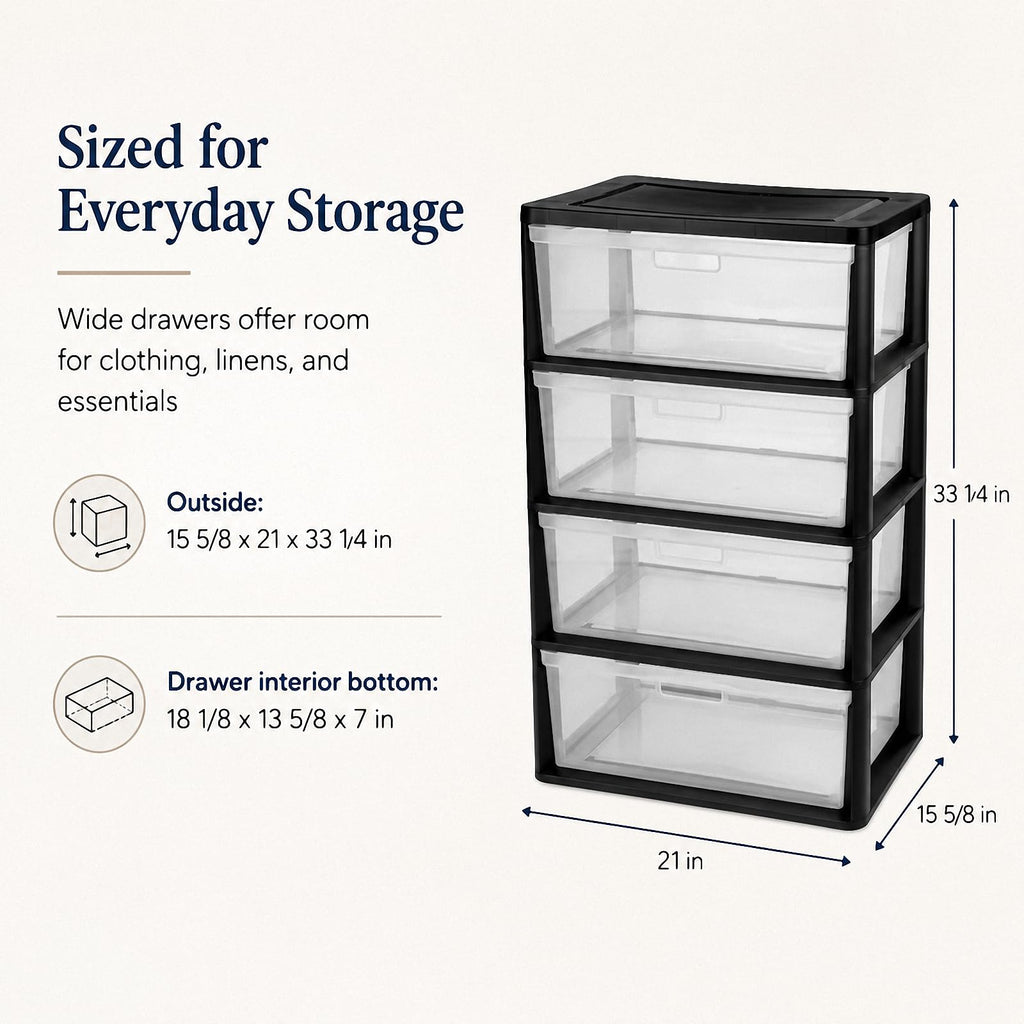 4 Drawer Black Plastic Storage Tower L321