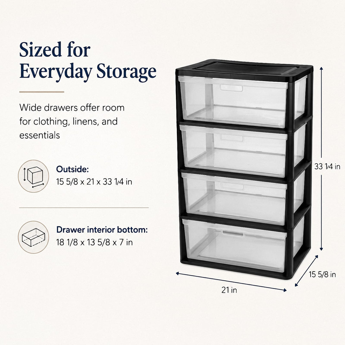 4 Drawer Black Plastic Storage Tower L321