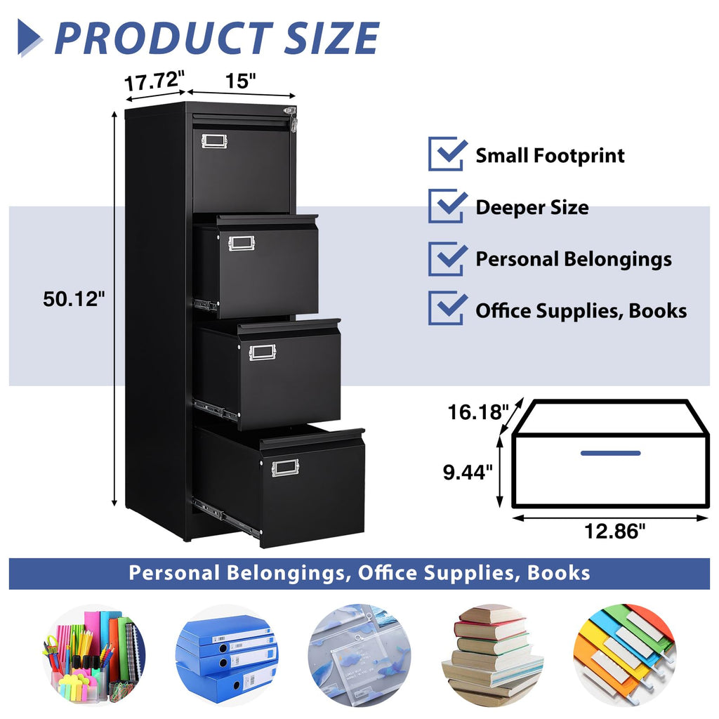 4 Drawer Metal Vertical File Cabinet with Lock Z632675