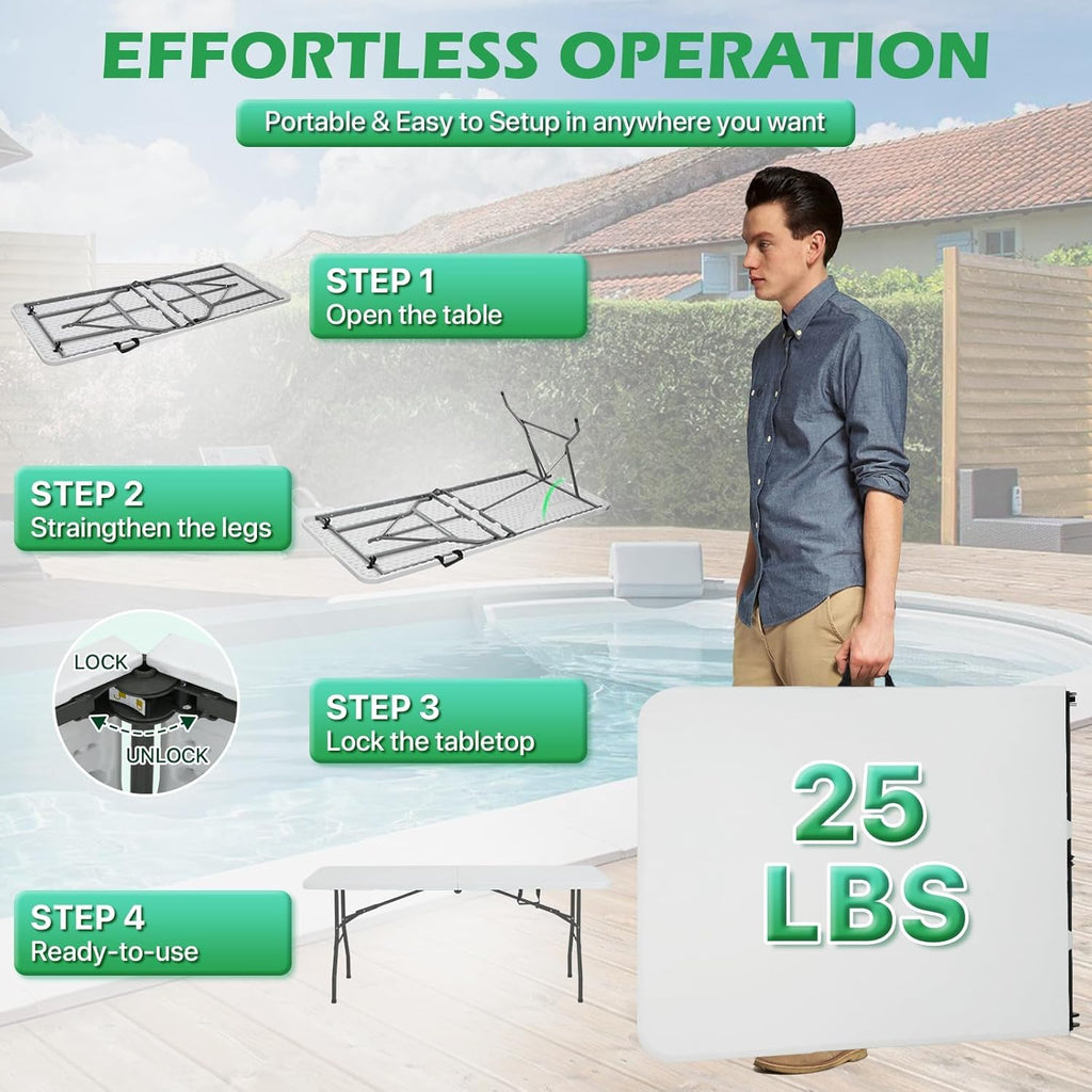 6 Ft White Folding Plastic Table Z905