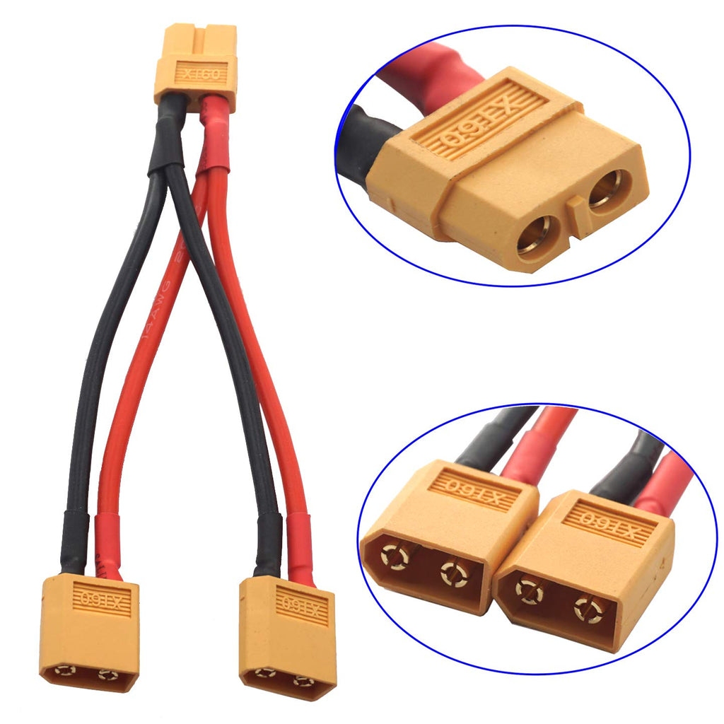 14AWG XT60 Parallel Battery Connector 2-Male to 1-Female Cable Splitter Harness Adapter A117