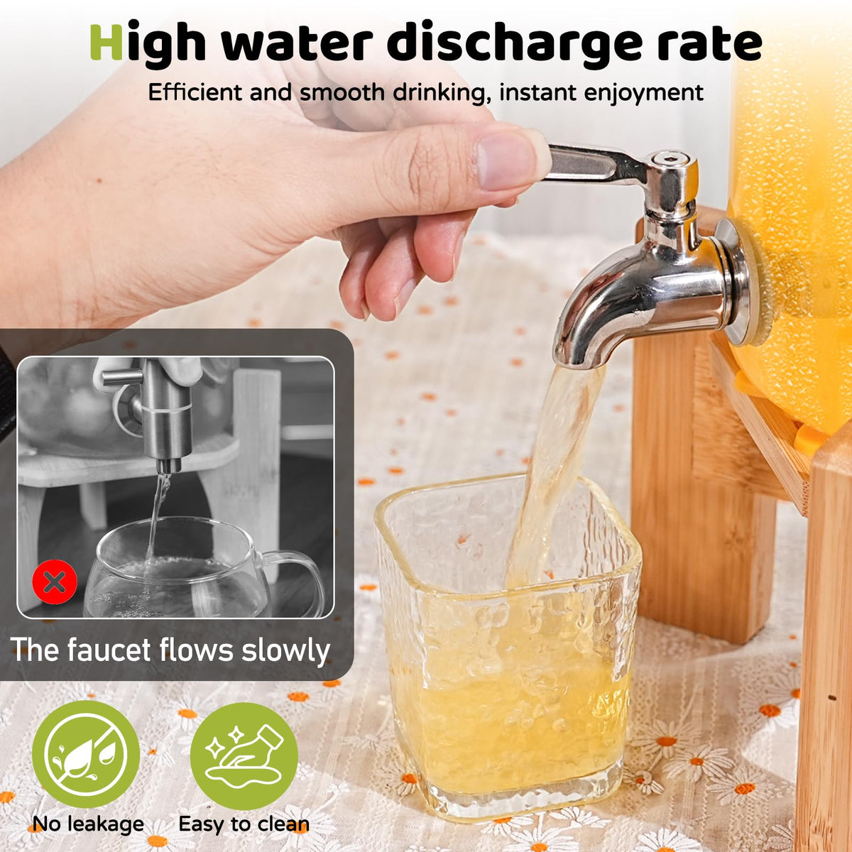 2.2 Gallon Glass Beverage Dispenser with Wood Stand and Stainless Steel Spigot E47059