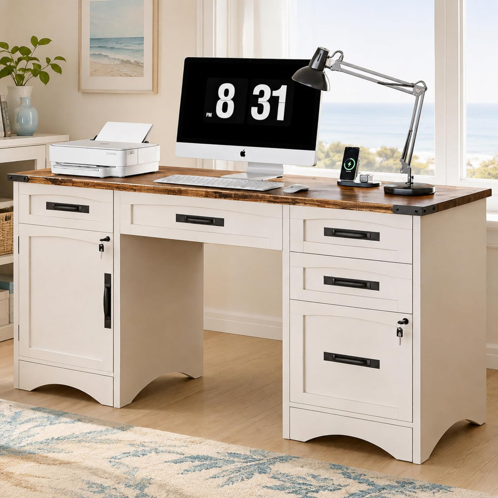 47 Inch Computer Desk with Hutch and 4 Drawers B348