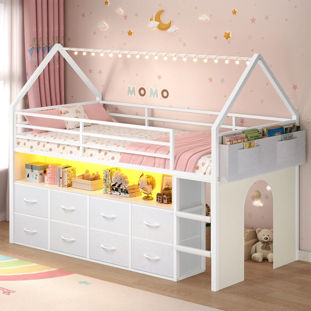 Twin Size Low Loft Bed with 8 Storage Drawers L914282