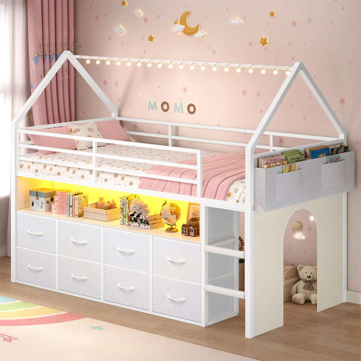 Twin Size Low Loft Bed with 8 Storage Drawers L914282