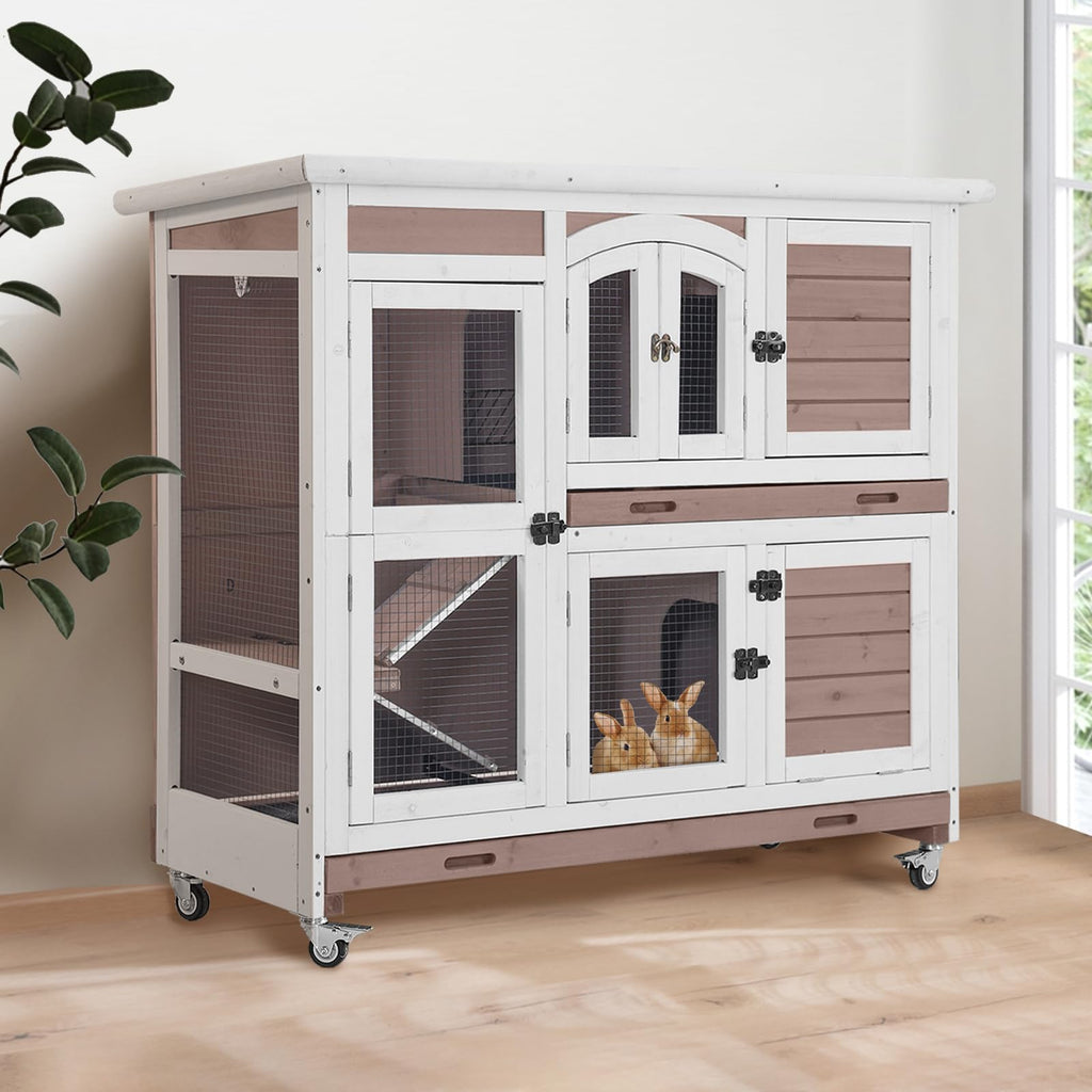 Two-Story Rabbit Hutch with Wheels F33558