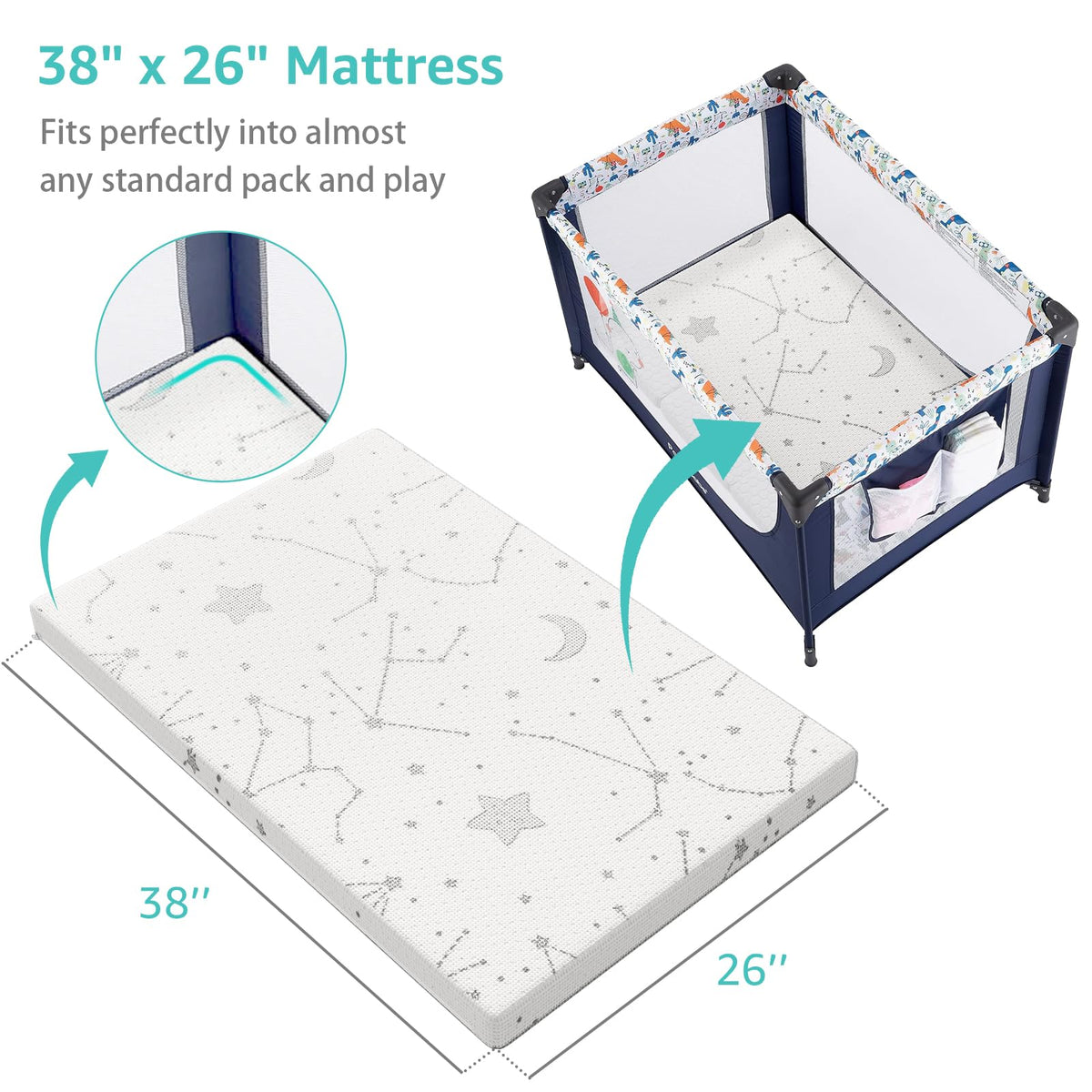 38x26 Waterproof Pack and Play Mattress Pad 2 Pack Z242