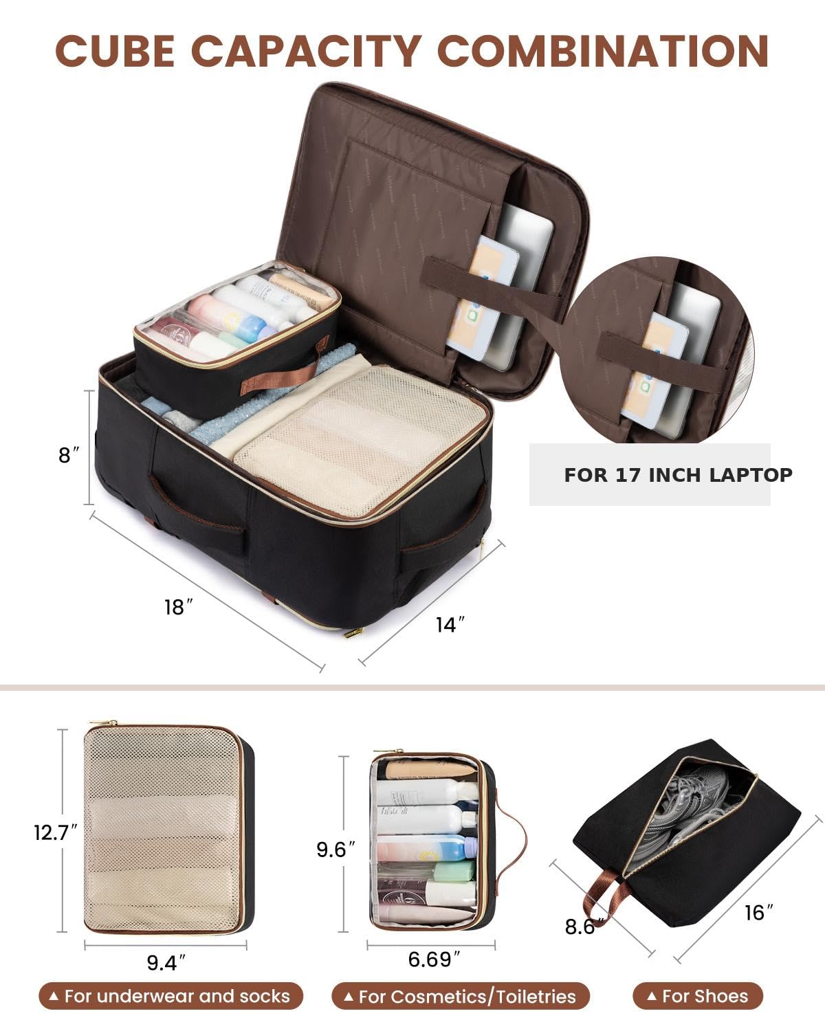 Rolling Backpack with Wheels, 17 Inch 57L Water Resistant P549