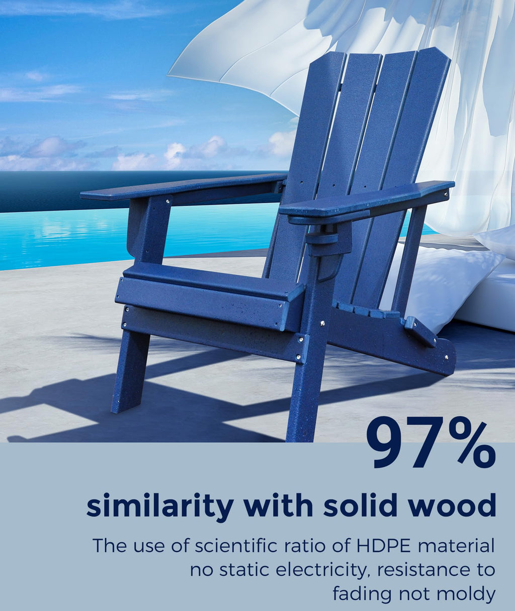 Oversized Folding HDPE Adirondack Chair with Cup Holder, Blue V4398