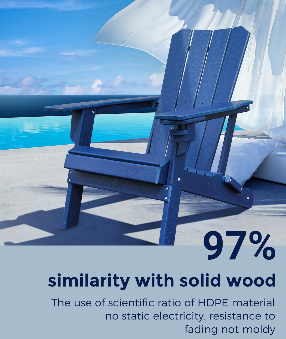 Oversized Folding HDPE Adirondack Chair with Cup Holder, Blue V4398