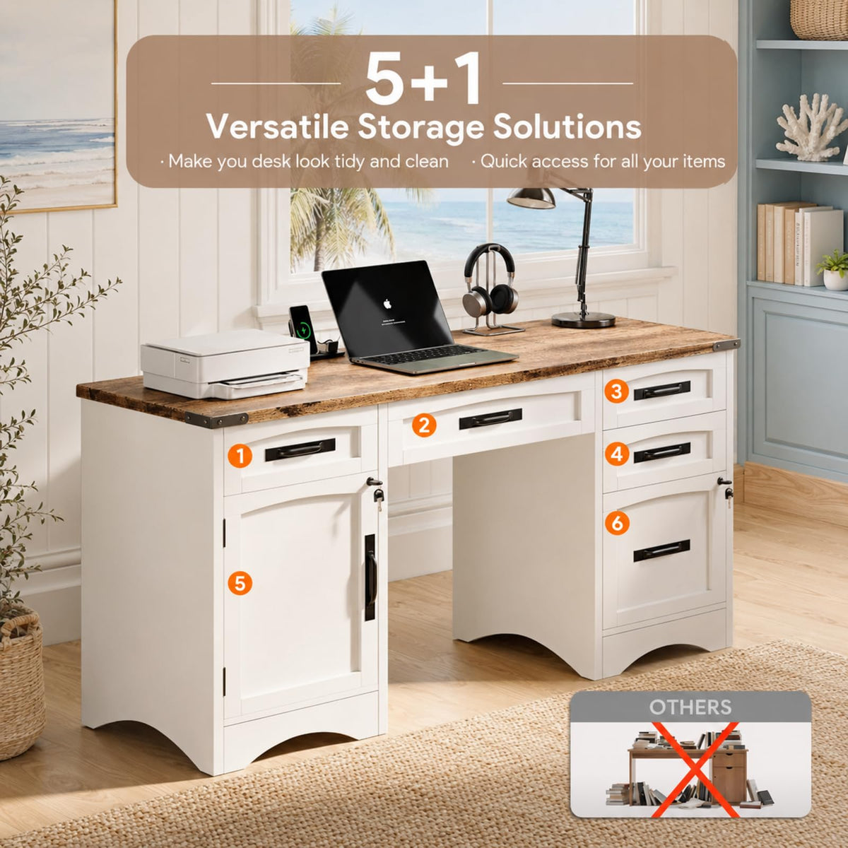 47 Inch Computer Desk with Hutch and 4 Drawers B348
