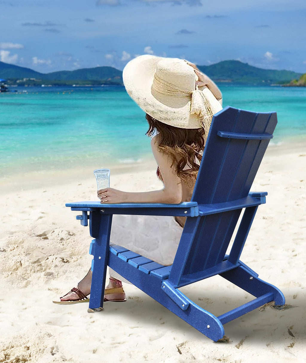 Oversized Folding HDPE Adirondack Chair with Cup Holder, Blue V4398