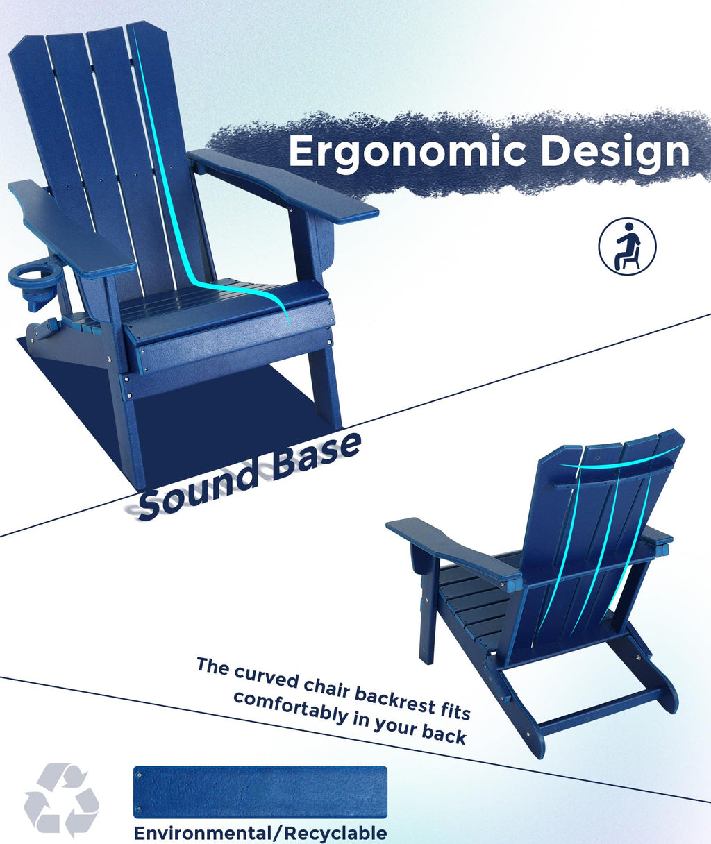 Oversized Folding HDPE Adirondack Chair with Cup Holder, Blue V4398