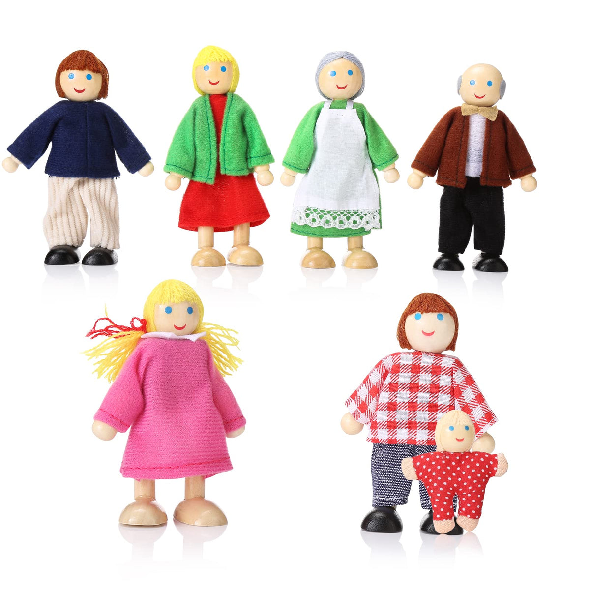 Wooden Dollhouse People Set of 7 Mini Dolls O5248