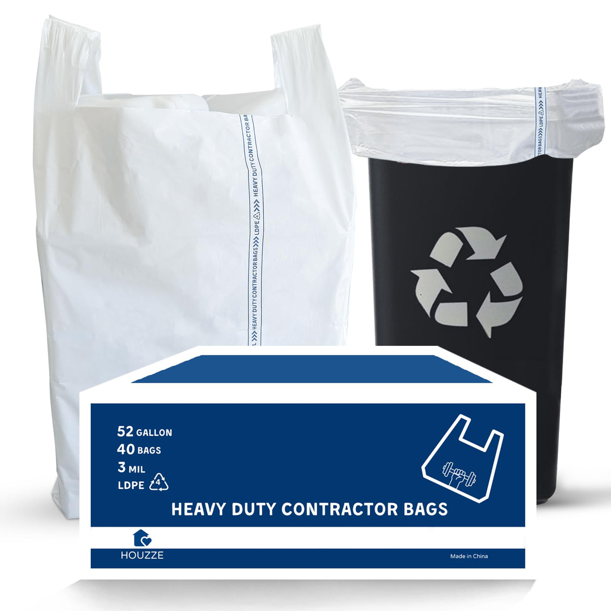 52 Gallon 40 Count 3 MIL Heavy Duty Trash Bags with Handles L664