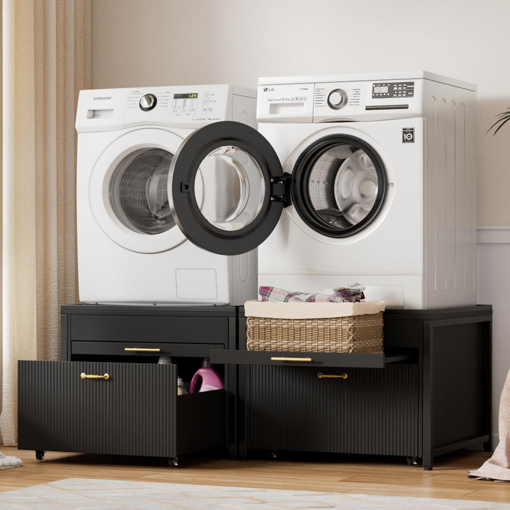 Black 2 Pack Washer Dryer Pedestals with Drawer R6047