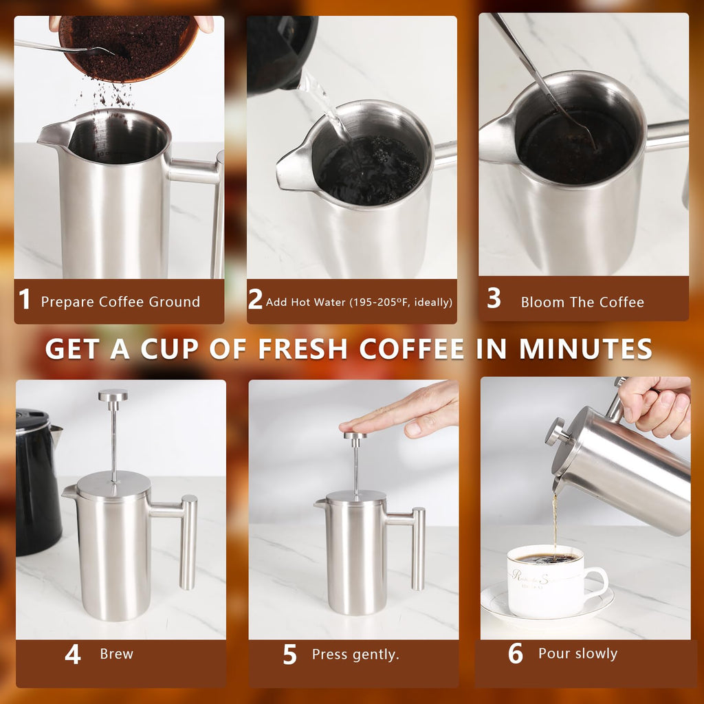 12 OZ Stainless Steel French Press Coffee Maker U1462