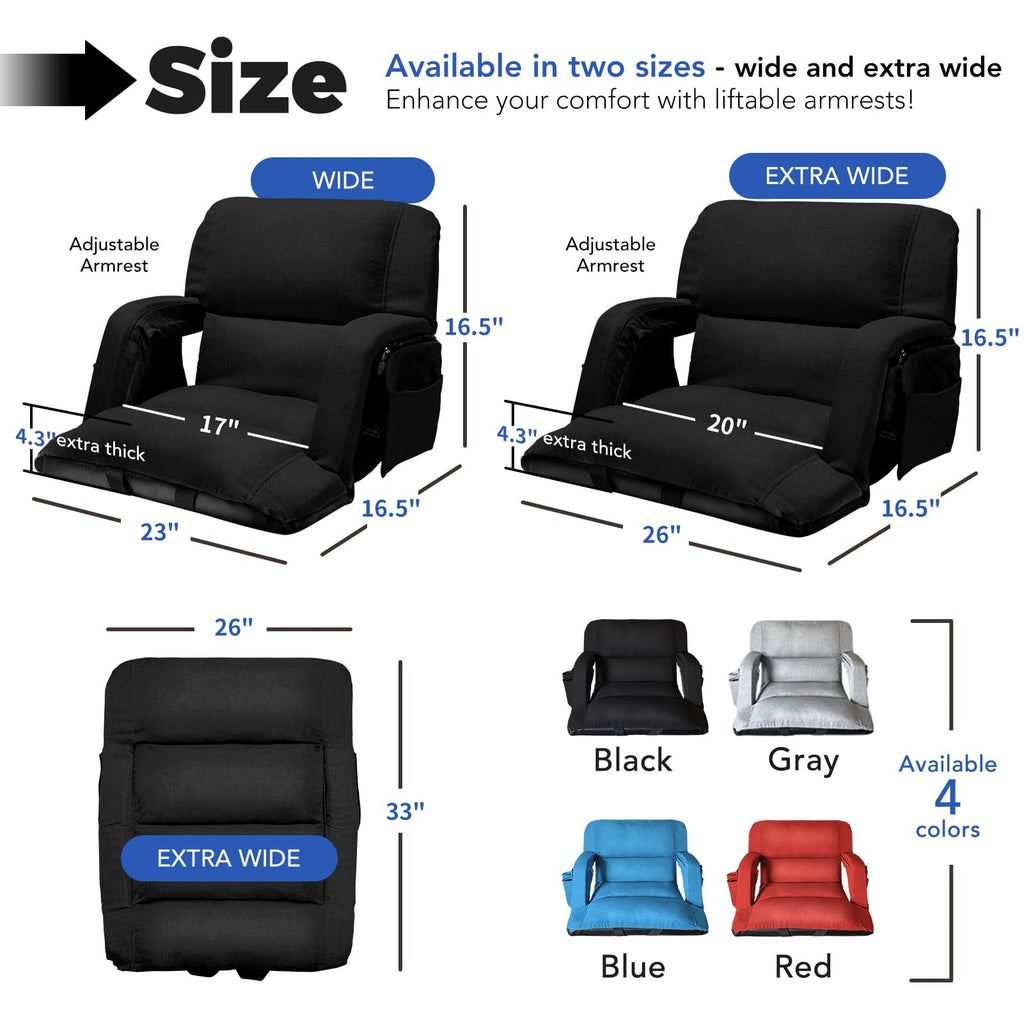 Extra Wide Stadium Seats With Back Support 2 Pack, 6 Reclining Positions, Black, 25" A823