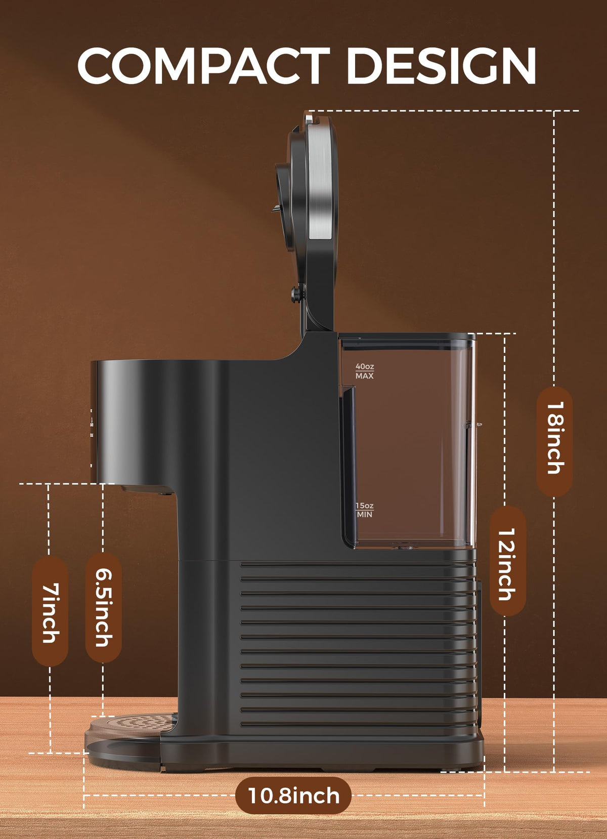 Single Serve Coffee Maker with 40 Oz Water Tank, Satin Black E13311