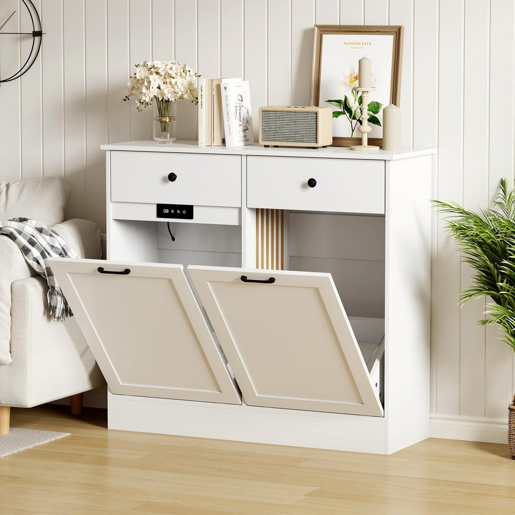 White 20-Gallon Wooden Tilt-Out Trash Can Cabinet N1727