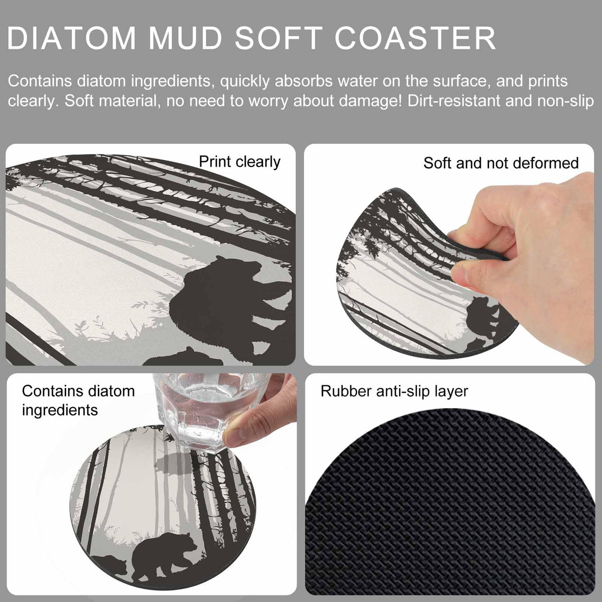 Black Grey Set of 4 Soft Absorbent Coasters Y2277