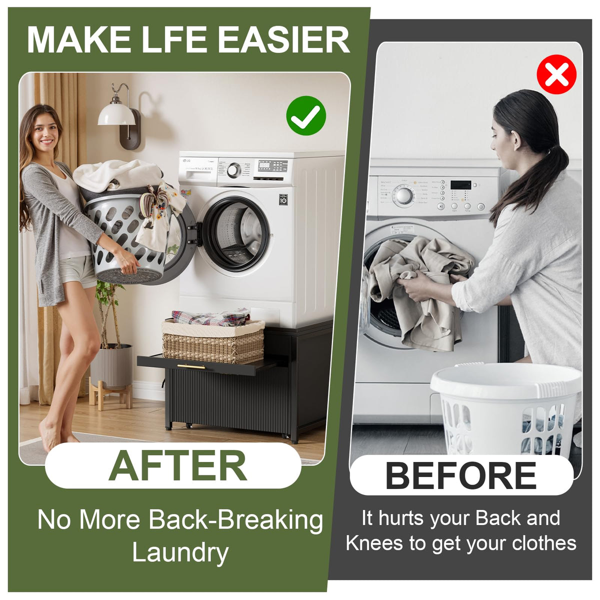 Black 2 Pack Washer Dryer Pedestals with Drawer R6047
